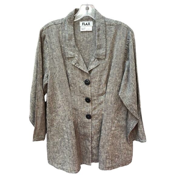 FLAX Oversized Button Down Linen Blazer Jacket Pockets‎ Lagenlook Size Medium - Picture 1 of 13